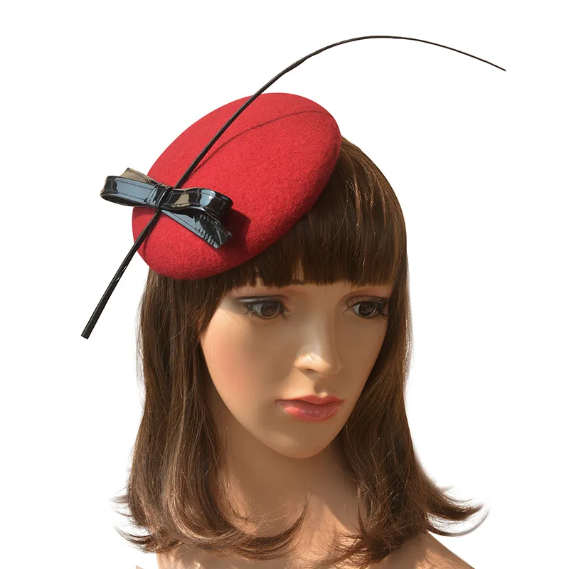 Ladies Leather Bow struś Quills Felt Wool Feather Fascinator Lina Alligator Cocktail Party Derby Hat A144