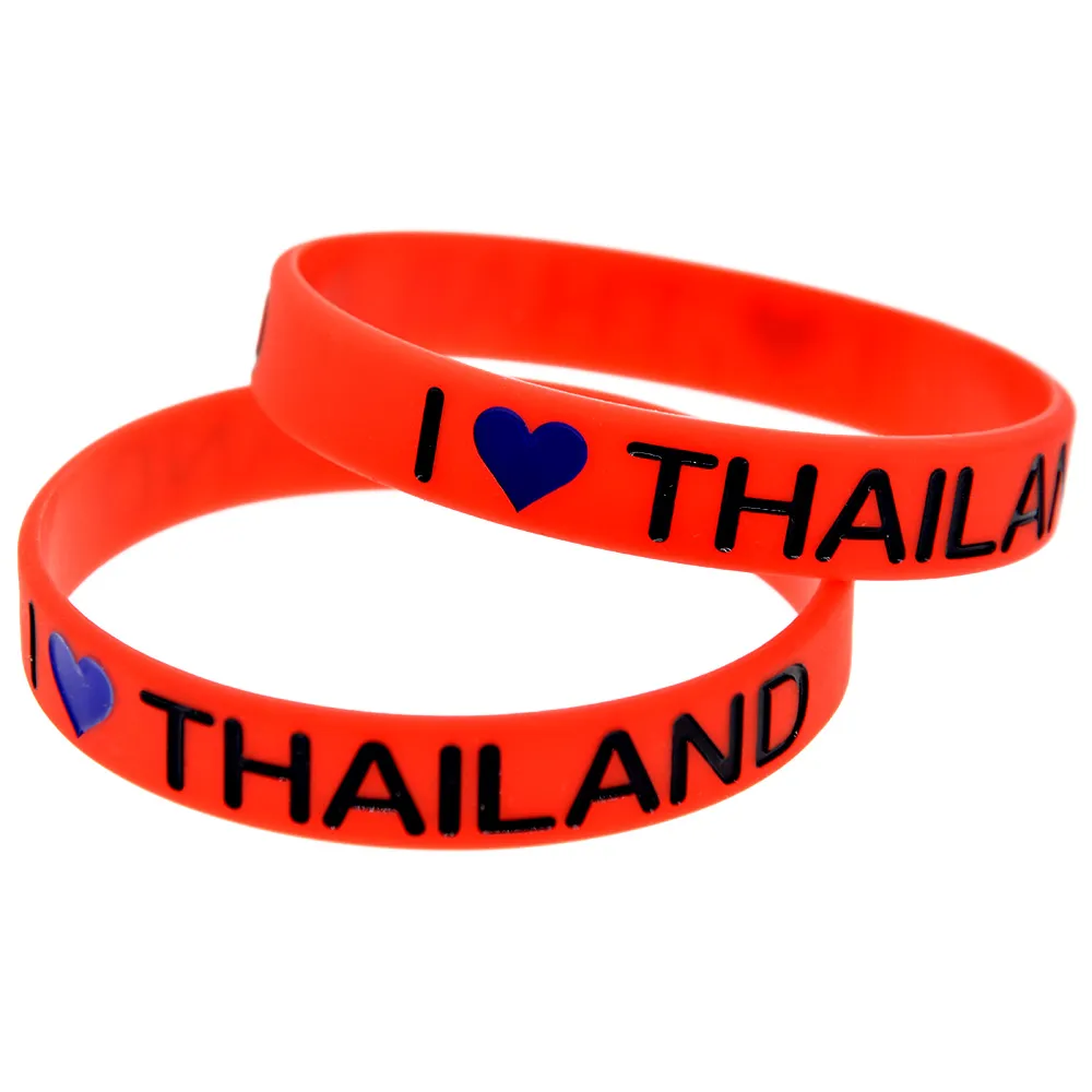 100 pièces j'aime la thaïlande Bracelet en caoutchouc de Silicone décoration Logo rouge taille adulte parfait à utiliser dans n'importe quel cadeau d'avantages