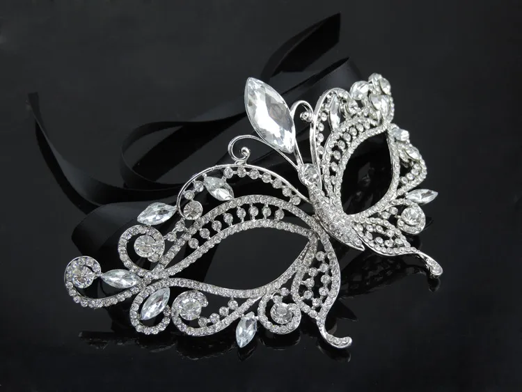 2017 Silver Tone Venetian Bridal Masquerade Rhinestone Crystal Eye Mask Halloween Fancy Dress Ball Party Mask332n