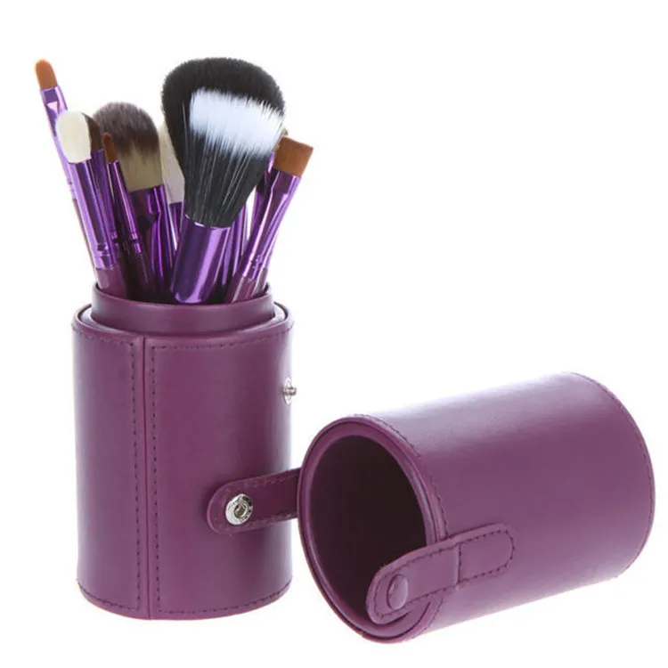 12st Partihandel Nake ögon Makeup Brush Set med PU Kopp Kosmetisk Blush / Eyes / Face Brush Set DHL Gratis frakt