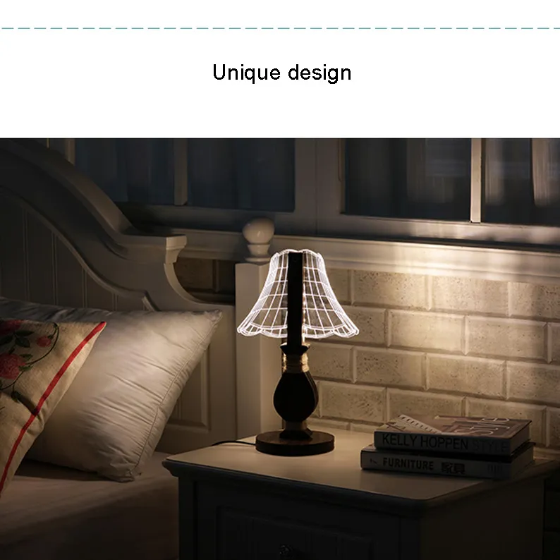 Lampada da tavolo in legno fatta a mano con luce notturna 3D LED in acrilico trasparente la decorazione degli occhi regali creativi tridimensionali visivi