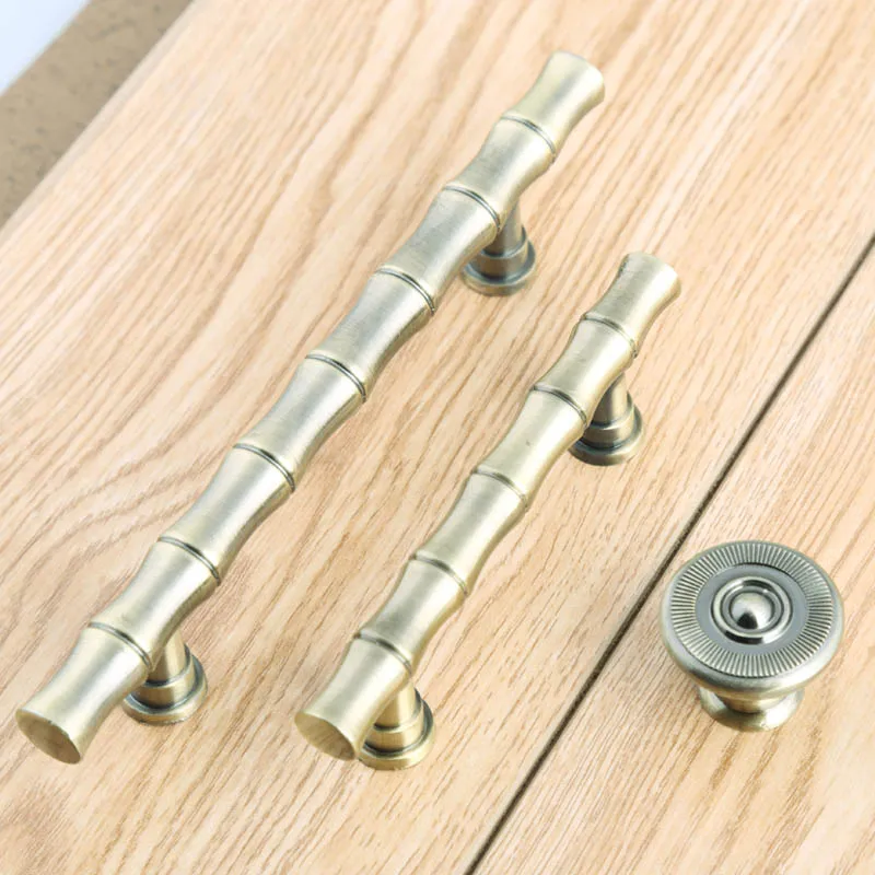 64mm 96mm retro style bamboo furniture handles antique brass kitchen cabinet dresser door handles bronze drawer shoe cabine knob