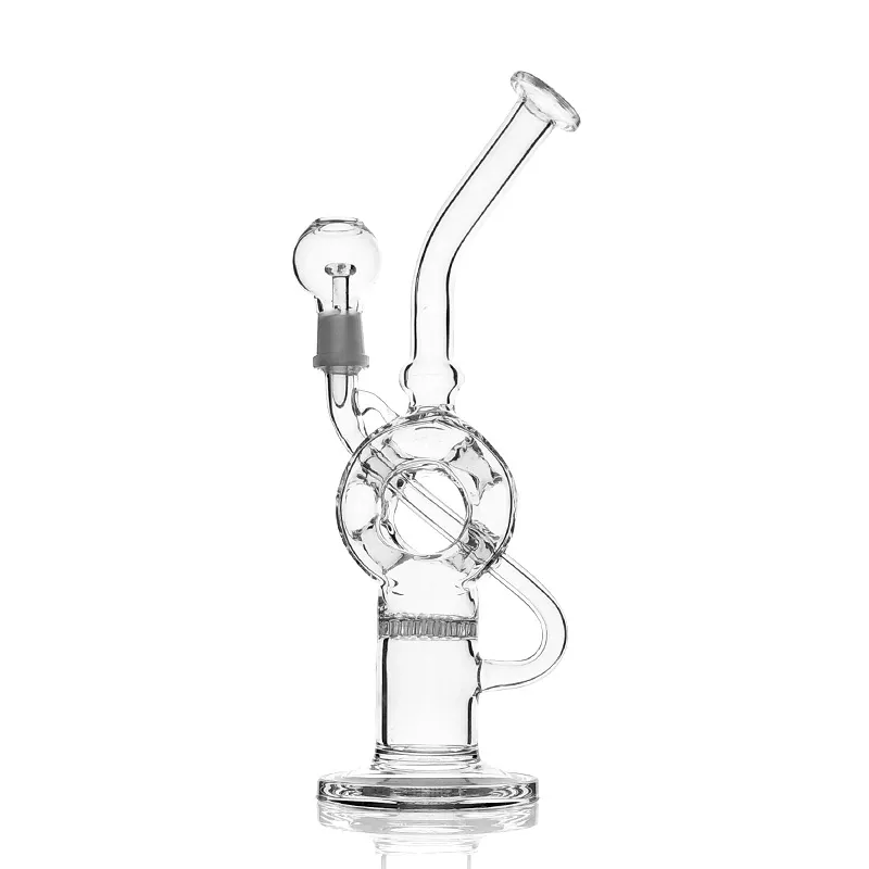 Scientific Glass Oil Rig 10mm Honeycomb to Donut Perc Dab Rig Joint Type 14mm Male Joint Height 7 Inches ES-GB-004