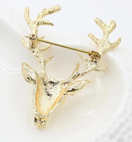 Noel Düğün için Broş Pin Hayvan Broşlar Sıcak Satış Unisex Noel Popüler Sevimli Altın Geyik Boynuzları Kafa Pin Moda Styling Takı DHL