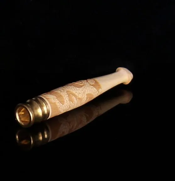 Boxwood trumpet carving craft gift cigarette holder festive new carved dragon solid wood filter pipe mouth