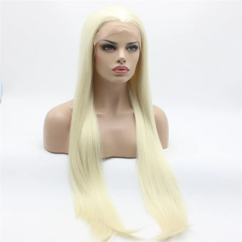 Iwona Hair Prosto bardzo długie białe światło blond mieszanki peruka 22 # 1001/613 Połowa ręczna wiązana ciepła odporna na ciepło syntetyczne koronki przednie peruki