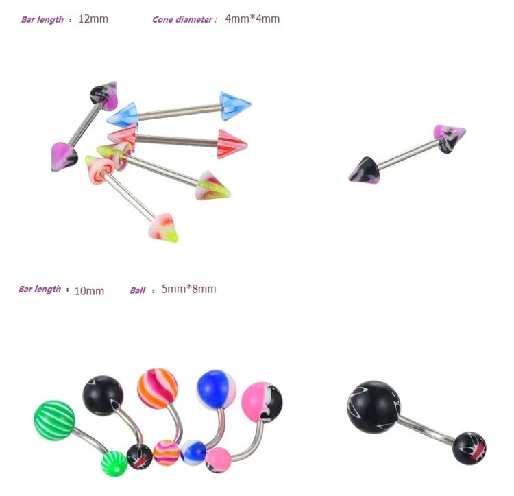 Mix Acrylic Stainless Steel Eyebrow Navel rings Belly Lip Tongue Ring Nose Bar Rings Body Piercing Jewelry C060