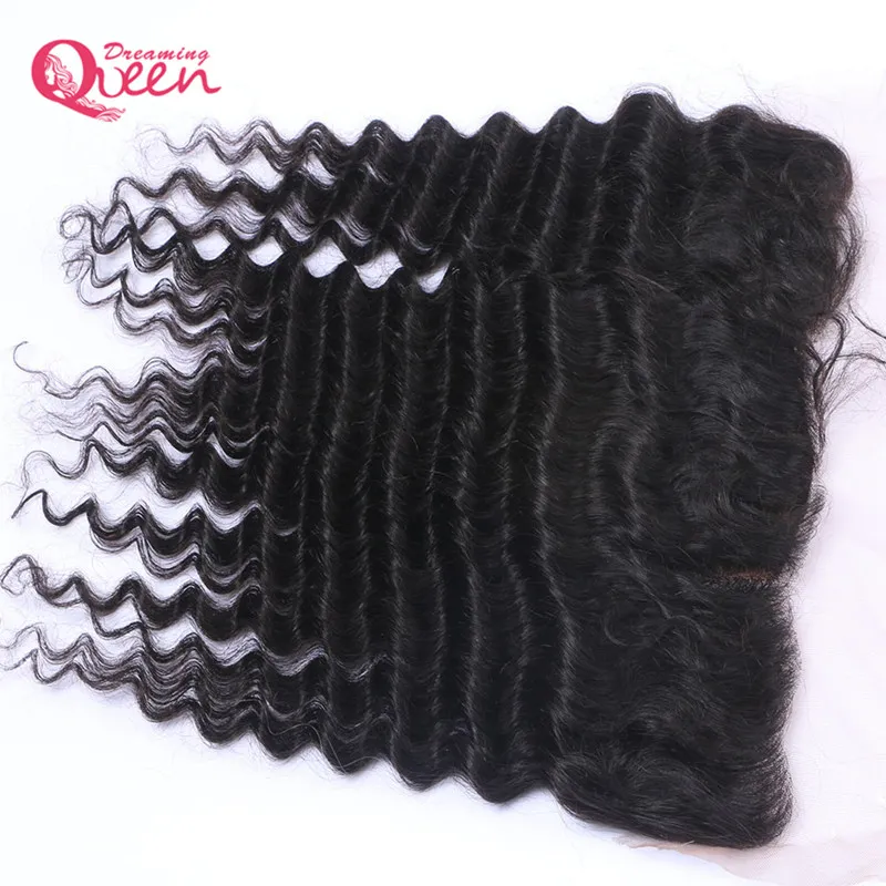 Brazilian Deep Wave Silk Base Spets Frontal Stängning Virgin Människohår Med Baby Hår 13x4 öra till öra Spetsstängning Förplockad toppspets