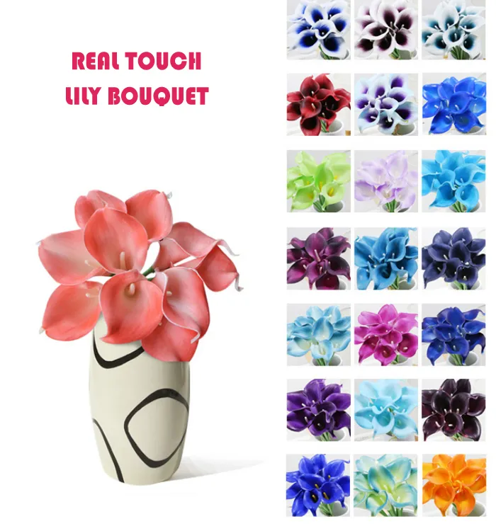 Partihandel 50st MOQ Real Touch Lily Simulation Wedding Flower Buketter Konstgjord Calla Lily för brud och heminredning (ingen vas)