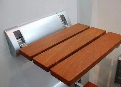 Sedile doccia pieghevole moderno in legno di teak, sedile doccia a parete