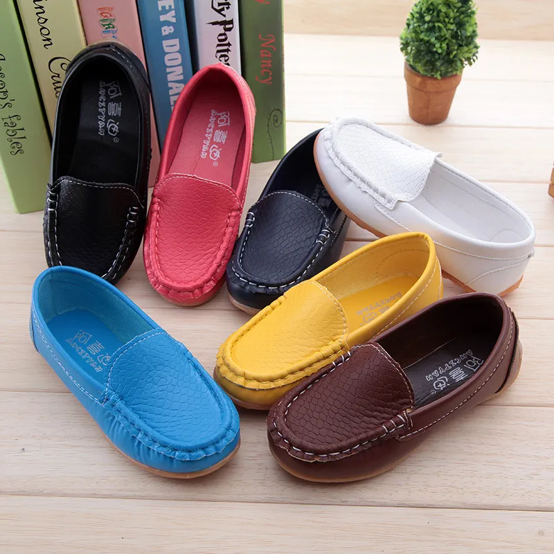 Size 21-25 Kids Boys Girls Leather Single Loafers Soft Child Sneakers Children Fashion Moccasins Casual Boat Shoes