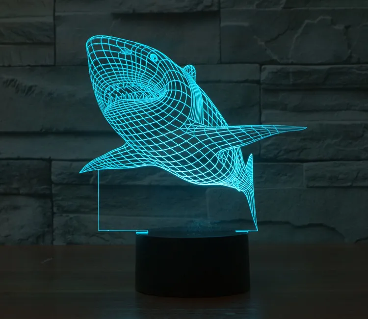 3D Shark Light 7 ألوان تغيير طاولة مكتب مصباح سطح السفينة