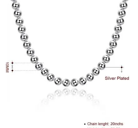 High-quality 925 sterling silver plated 10MM prayer beads necklace & bracelet & earrings Fashion Jewelry Set wedding gift for woman