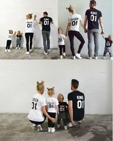 Familj King Queen Letter Print t-shirts Mor och dotter far Son Kläder Matchande Princess Prince