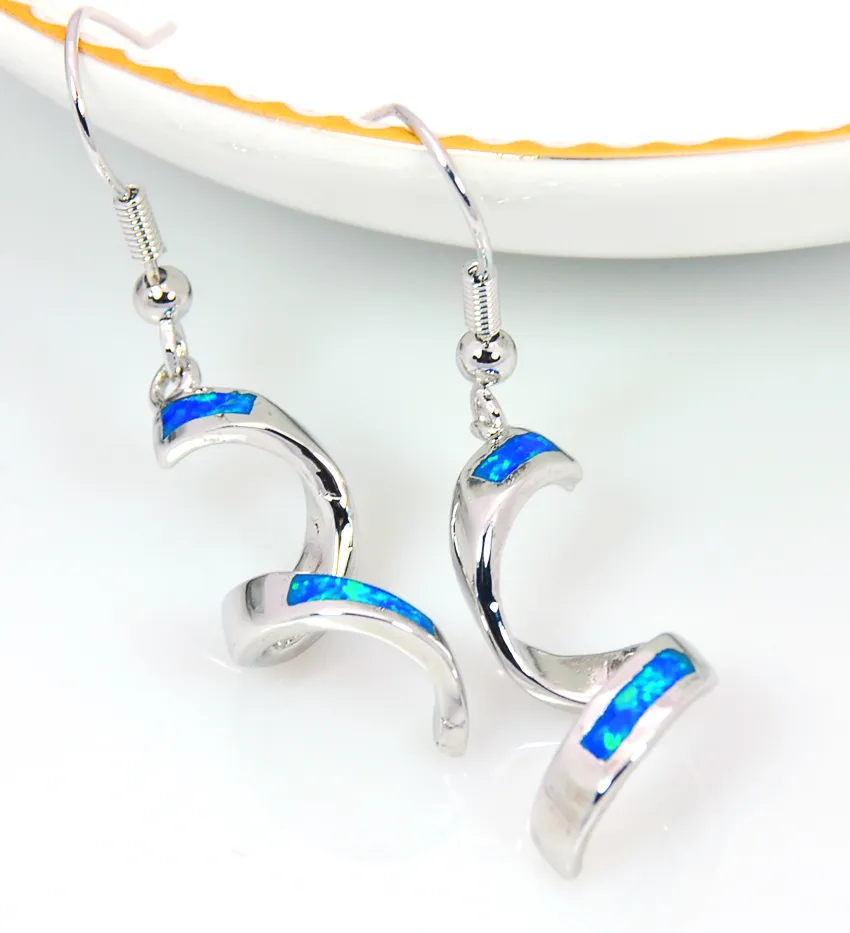 Bütün perakende moda mavi ince ateş opal spiral küpeler 925 şerit mücevher EF170831056387439