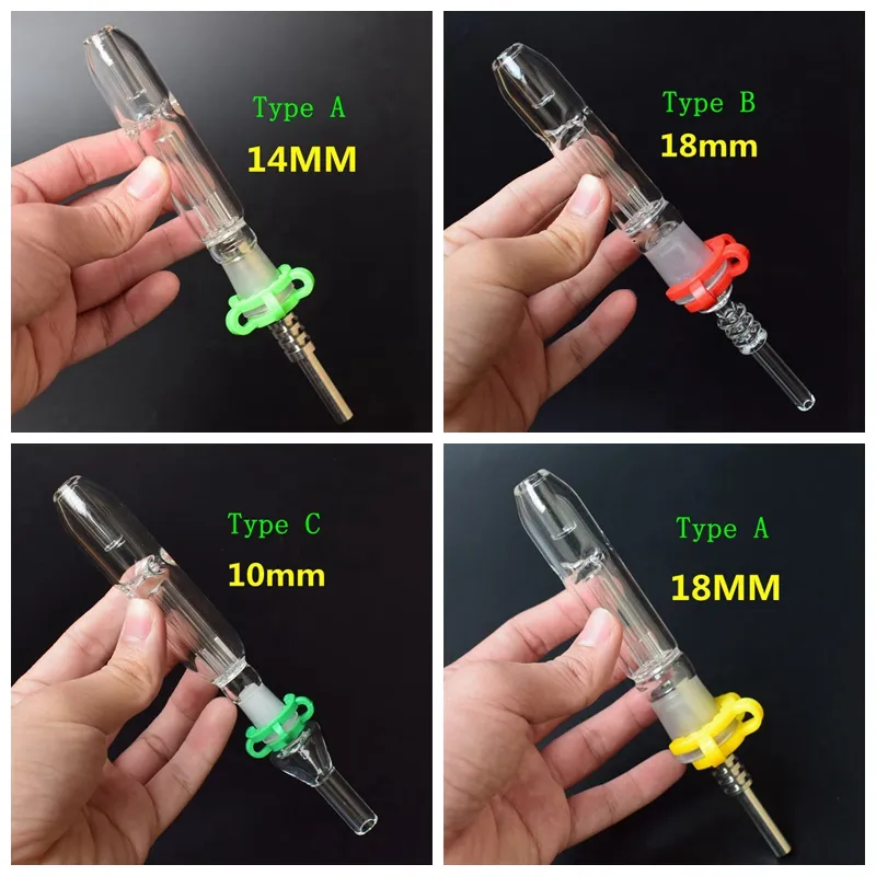 Roken Mini Nectar Collector Glass Pijpen met 10mm 14mm 18mm Titanium Quartz Tip Olierig Concentraat DAB-stro voor Glass Bong