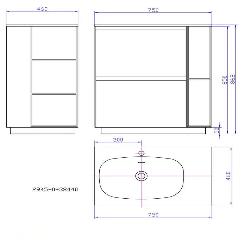 Furniti da bagno da 800 mm Mobili a piedi indipendente Vanity Stone Solf Surface Blum Cassetto Muovo Montaggio Montaggio dell'armadietto 2945 2945