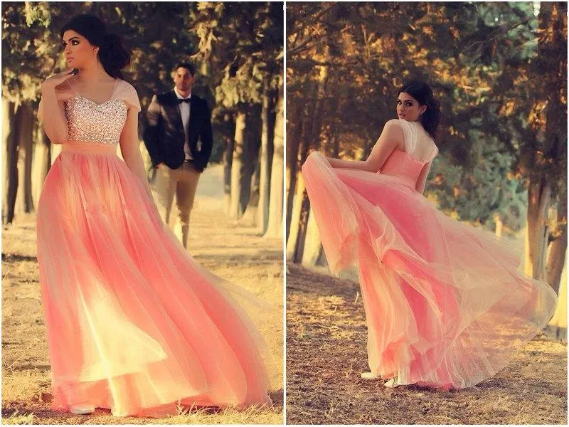 2019 Robe De Bal Couleur Corail Avec Manches Cristaux Sexy Perle Tulle Dinde Robe De Soiree Grande Taille Vestidos De Festa Du 142 1 DHgate
