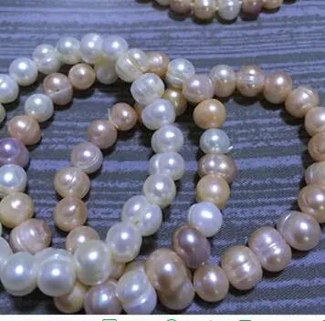 Autentico braccialetto di perle naturali Quasi rotonde vere perle viola polvere bianco mix colore fresco luce brillante doni femminili