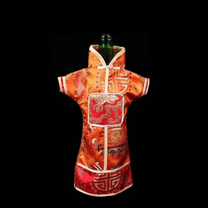 10 stks Vintage Chinese Jurk Wijnfles Decoratie Covers Bottle Tassen Kerst Wijnkap Zijde Brocade Wijnfles Zakken Fit 750ml