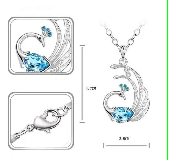 New Arrival Austrian Crystal Peacock Necklace Sterling Silver Charms Platinum Plate with CZ Crystal Drilled Jewelry for Women Christmas Gift