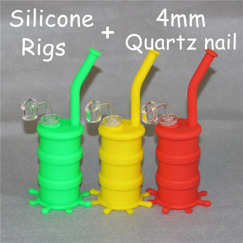 Portable Hookah Silicone Barrel Rigs With Dry Herb Glass Bowls Unbreakable Water Percolator Bong Smoking Concentrate Oil Pipes