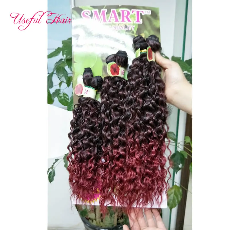 Kinky Curly Ombre Brown Sew In Hair Extensions 6st / Lot Syntetisk väft Hår Ombrow Brun, Lila Syntetiska Braiding Crochet Hair Extensions