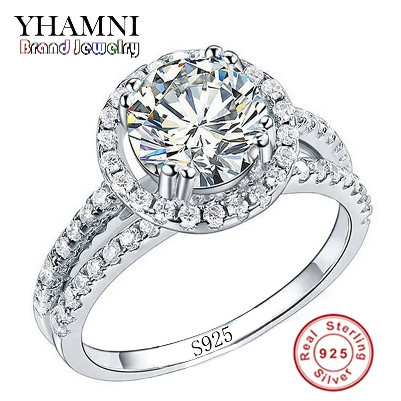 Yhamni Mode Smycken Ring har S925 Stämpel Real 925 Sterling Silver Ring Set 2 Carat CZ Diamant Bröllop Ringar för Kvinnor 510