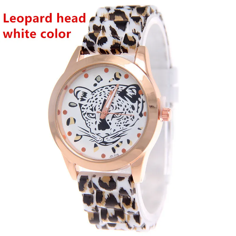 Date tête de léopard genève hommes montres Silicone caoutchouc bande femmes femmes léopards imprimer homme montre horloge