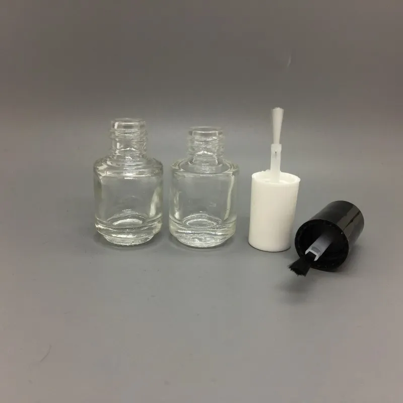 5 ml rund form påfyllbar tom klar glas nagellackflaska för nagelkonst med pensel svart mössa
