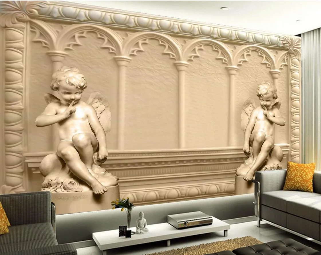 HD 3D stereo Cupid embossed European background wall mural 3d wallpaper 3d wall papers for tv backdrop