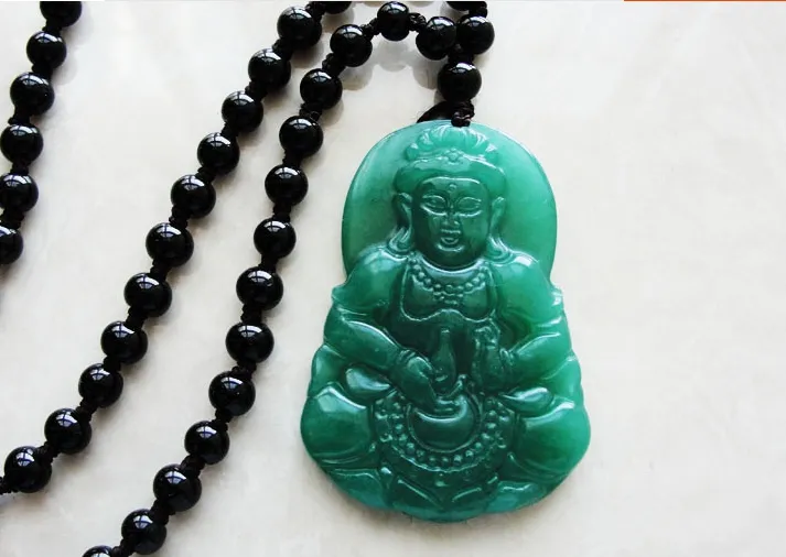 Naturolja Grön Jade Manuell Skulptur Guanyin Bodhisattva Talisman Halsband Hängsmycke