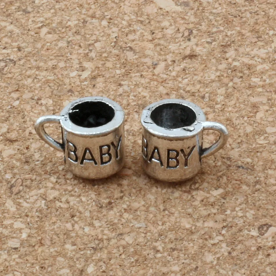 100 pezzi argento antico in lega di zinco 3D baby cup pendenti con ciondoli creazione di gioielli braccialetto collana accessori fai da te 12x9mm