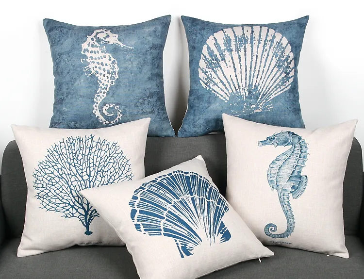 Coastal Style White and Blue Pillow Cover, Beach Ocean Decor