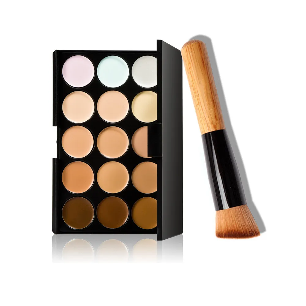 Partihandel-15 Färger Makeup Concealer Contour Palette + Makeup Brush Multi-Function Face Make Up Face Powder and Blusher Tools Cosmetic