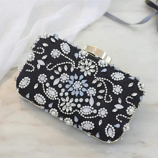 Luxury Beaded Crystal Handbags 2017 Mini Black Flap With Two Short And Long Chain Bridal Evening Brides Wallets Handbags Clutches Purse