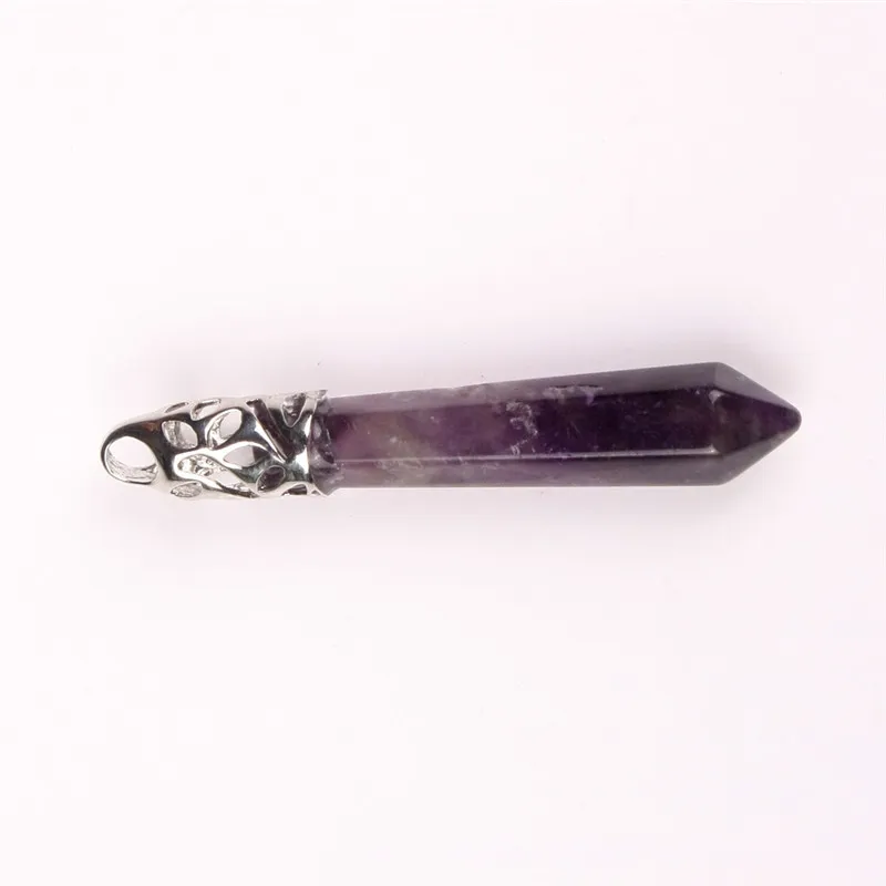 Amethyst Stick Necklace Natural Soul Gems Hexahedron Dark Purple Amethyst Long Pendant Pendulum Necklace Earth Mother Gift for Women Jewelry