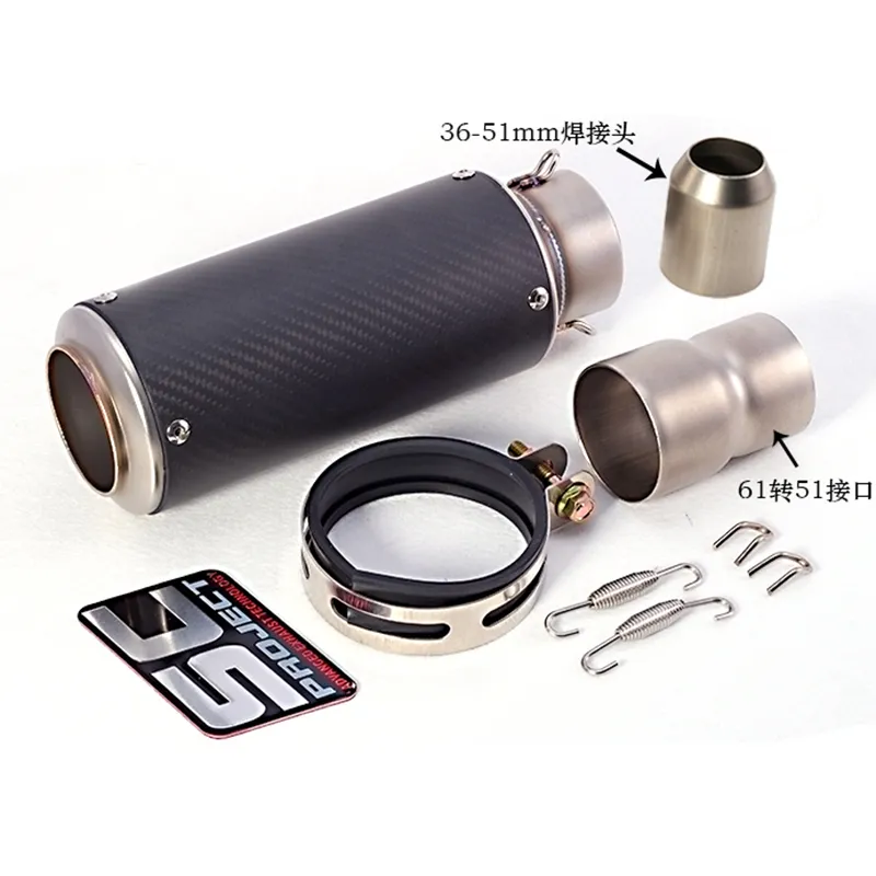 TKOSM Motorcycle Exhaust Laser Pipe Muffler Inlet 51mm 61mm SC GP Exhaust Mufflers Carbon Fiber Exhaust Pipe With Sticker Laser Lo2699869