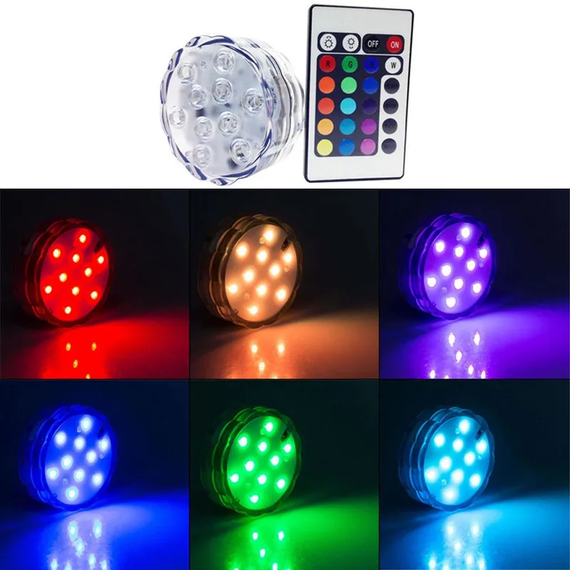 Umlight1688 2 نمط التحكم عن بعد 10 LED الغاطسة LED RGB ماء LED ضوء بطارية تعمل حفل زفاف زهرية الضوء