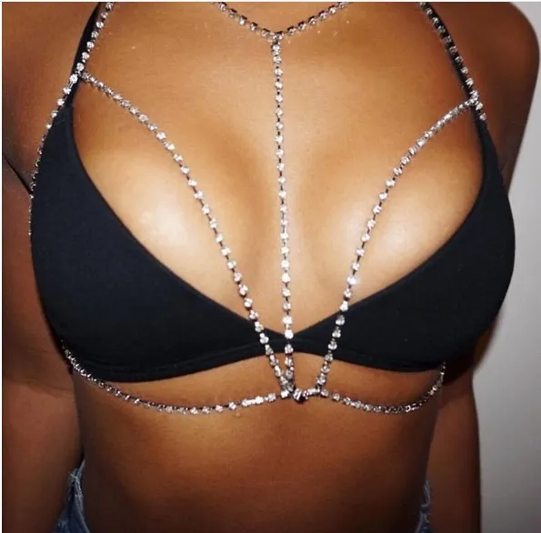 Modne damskie Bralette Chain w pełni Rhinestone Geometryczna uprząż Moda Biżuteria Biustonosz Bra Top Corade Crystal Chain Bra