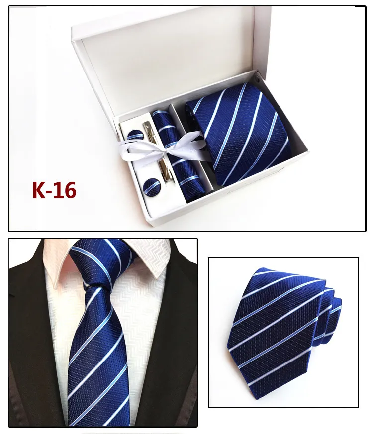 Mode Hals Tie Set Handkerchief Manchetknoop Stropdas Clips Geschenkdoos 20 Kleuren voor Vaderdag Heren Business Tie Kerstcadeau Gratis schip