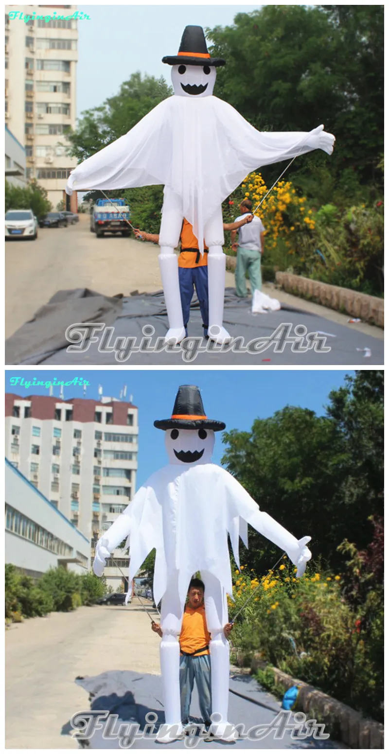 Halloween Party Parade Kostuum Performance Opblaasbare Ghost Puppet 3.5m White Walking Blow Up Ghost-pak voor evenementen
