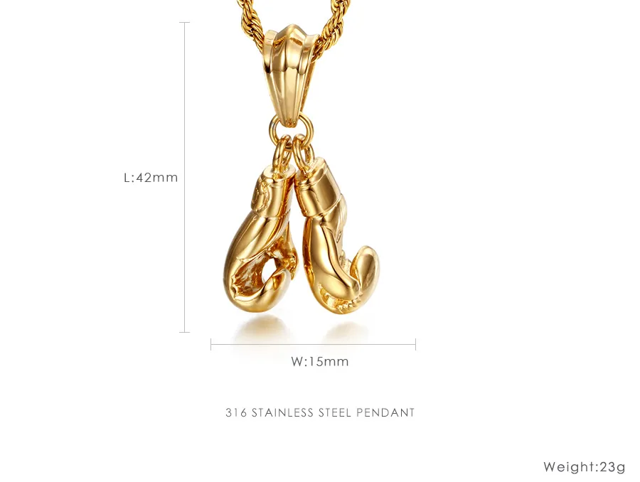 Charming Gifts Gold Biker stainless steel Double boxing gloves Pendant Men's fitness Necklace 4mm 22" rope chain