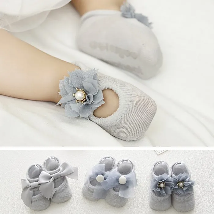 Baby Socks Cute Infant Cotton Anti-slip Knitted Socks Newborns Girls Bow Knot Princess Socks Toddler Soft Causal Wear