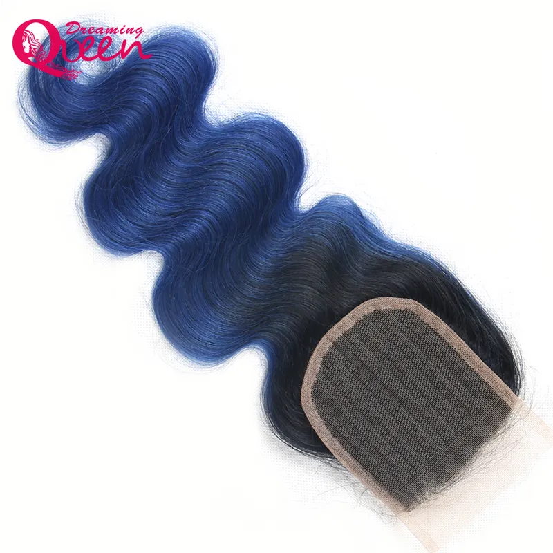 T1B Ocean Blue Color Body Wave Lace Closure Ombre Brazilian Virgin Human Hair 4X4 Lace Closure With Baby Hair Natural Hairline Clo6729152