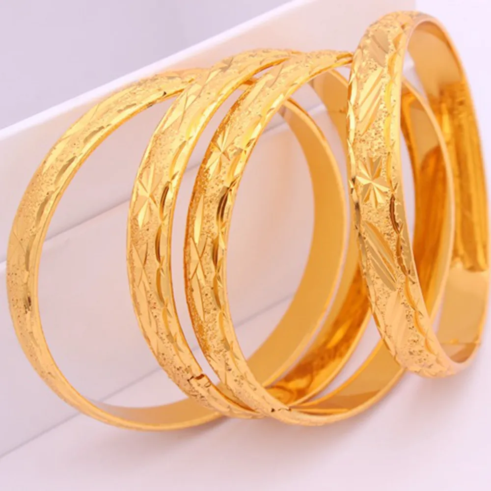 1 Pieces Carved Bangle Thick 18k Yellow Gold Filled Classic Wedding Womens Bangle Bracelet Dia 60mm,10mm Wholesale Jewelry