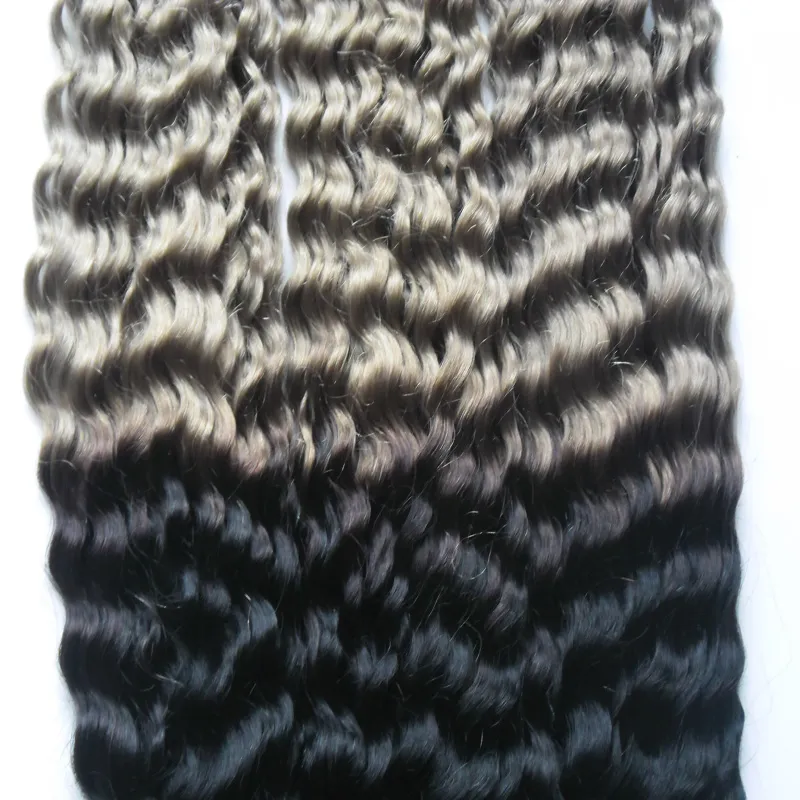 Ombre grey hair weave T1B/Gray kinky curly 300g grey hair weave bundles tissage kinky curly brazilian curly virgin hair