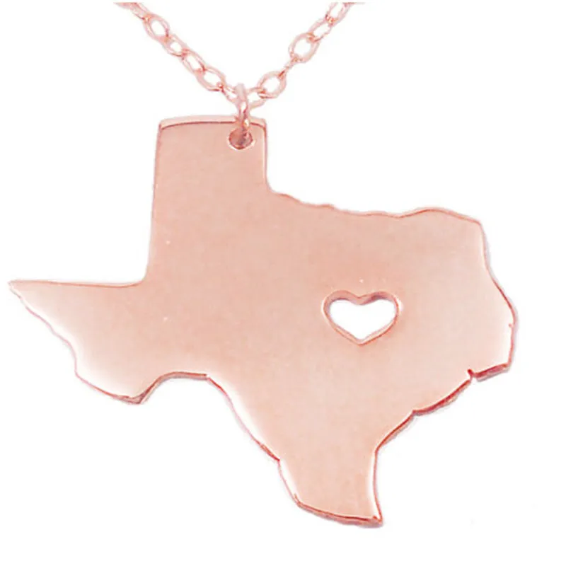 Collana con ciondolo mappa del Texas con cuore d'amore Acciaio inossidabile USA State TX Geografia Mappa Collane Gioielli donna e uomo