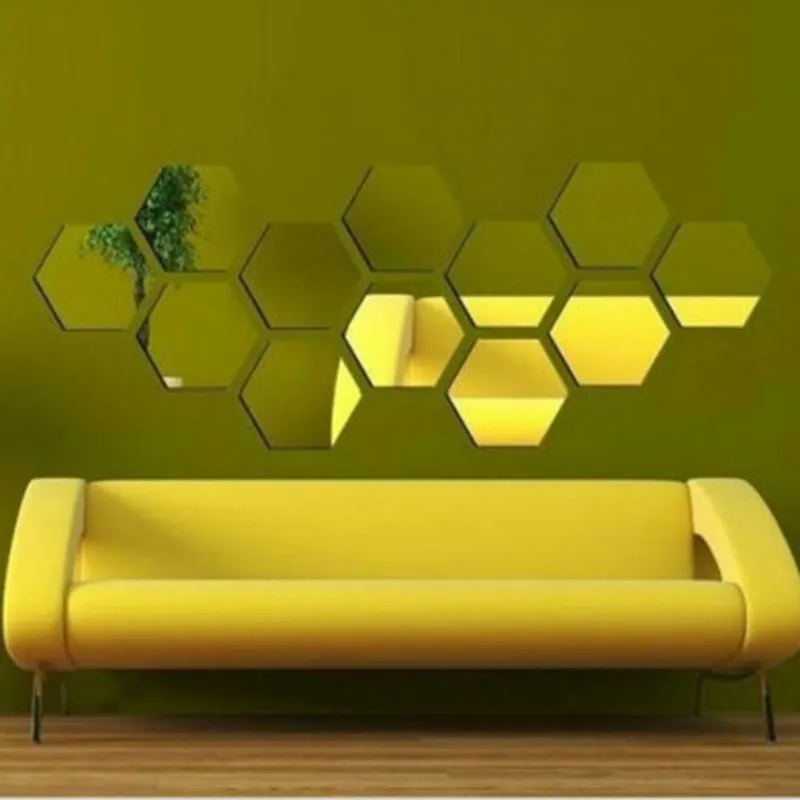 12 Adet / takım 3D Ayna Duvar Sticker Hexagon Vinil Çıkarılabilir Duvar Sticker Çıkartması Ev Dekorasyonu Sanat DIY 8 cm