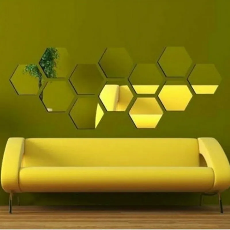 / SET 3D Miroir mural autocollant Hexagon Autocollant amovible Autocollant décale de maison Art DIY 8CM4118676